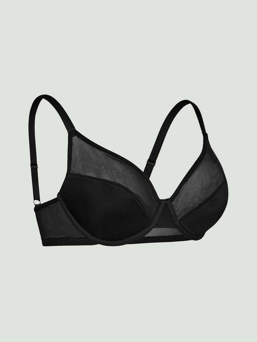 SHAPORA Women's Plus Size Underwire Bra With Mesh Patchwork And Padded Lift, Anti-Sagging, Minimizing Large Bust, 1pc - Black - View 1