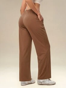 OutZeal Women Sports Pants Casual Studio Work Natural Soft Elastic Waist Straight Leg Pants - Brown - View 7