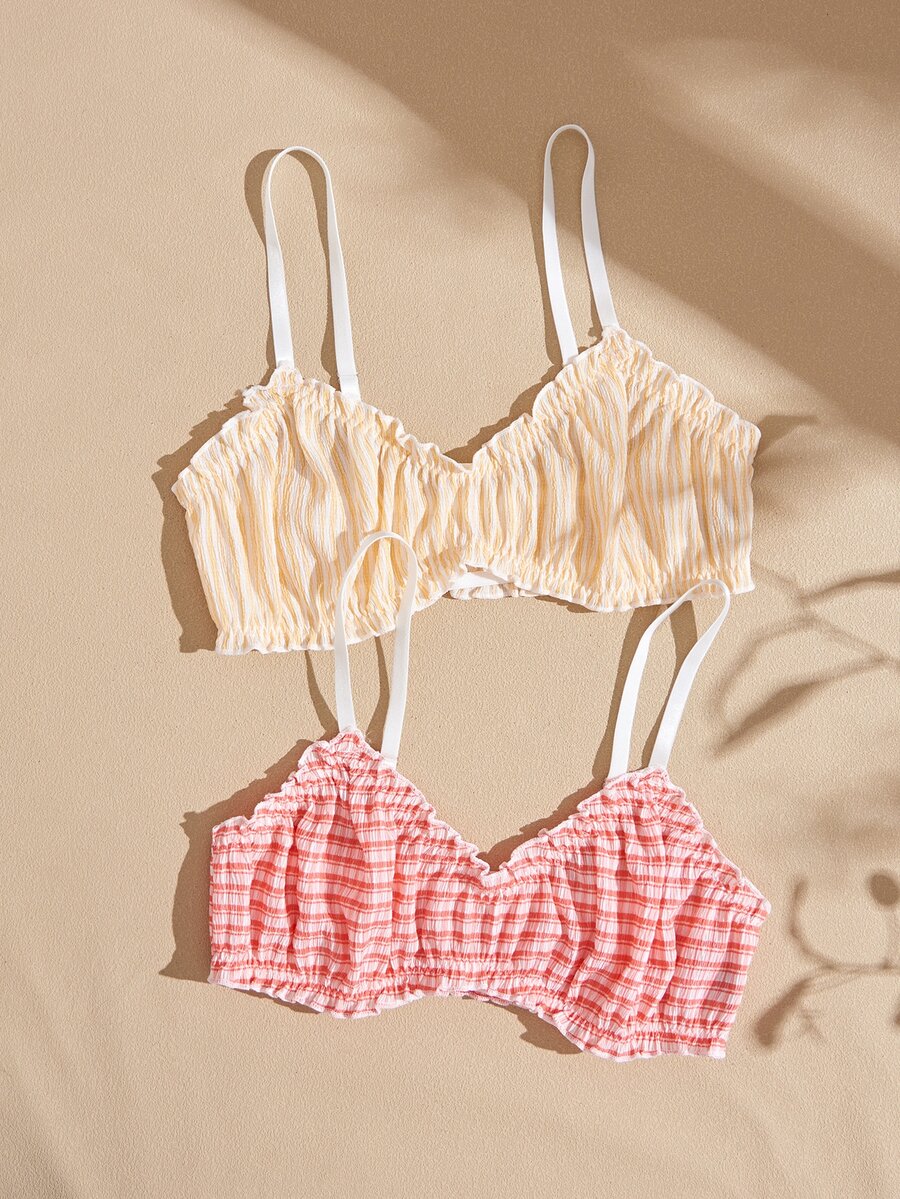 Lullawish Young Casual Comfortable Colorblock Striped Mixed Fabric 2pcs Set Women's Bra - Multicolor - View 1