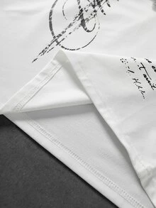 ROMWE MEN Street Life Men's Letter Print Patchwork Fuzzy Short Sleeve Polo Shirt - White - View 4