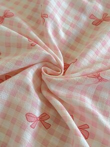 Snug Reverie 女款粉色與白色格紋蝴蝶結印花翻領短袖開襟衫 3 件式睡衣套裝 - 粉色 - 查看 7