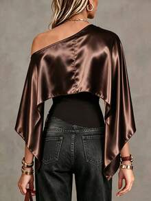 SHEIN 女款純色不對稱領時尚襯衫 - 卡其色 - 查看 2