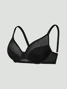 SHAPORA Women's Plus Size Underwire Bra With Mesh Patchwork And Padded Lift, Anti-Sagging, Minimizing Large Bust, 1pc - Black - View 4