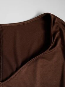 SHEIN Plus Size Women's Summer Casual Solid Color Ruched Waist Top - Coffee Brown - View 5