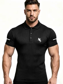 Gym Rark Men's Casual Sports Short Sleeve Slim Fit Polo Shirt - Black - View 1