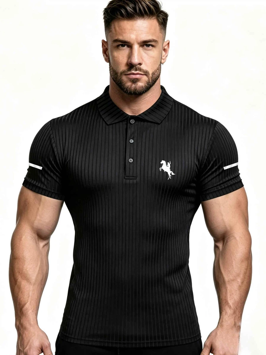 Gym Rark Men's Casual Sports Short Sleeve Slim Fit Polo Shirt - Black - View 1