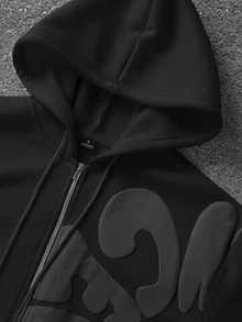 PAVTROS Men's Letter Print Hoodie & Sweatpants Set - Black - View 5