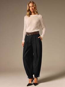 COSMINA Denim Women's Fashion Commuter Solid Color Cuffed Jeans - Black - View 2
