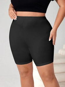 SHEIN CURVE+ 2件組大尺碼簡約百搭純色緊身內搭短褲 - 彩色 - 查看 9