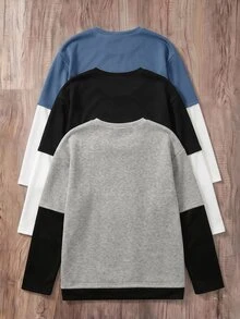 SHEIN 青少年男孩拼接款 3件/組 2合1拼接休閒日常長袖T恤 - 灰色 - 查看 2