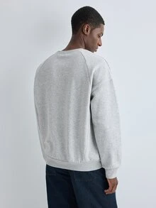 Merionis Men's Solid Color Crew Neck Long Sleeve Casual Versatile Sweatshirt - Light Grey - View 2