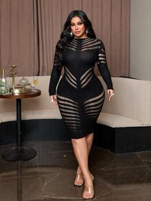 NU&NOW Women's Plus Size Sexy Hollow Out Fitted Dress Halloween Club Party Black Autumn Fall - Black - View 5