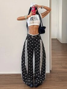 StreetHx 女款波點口袋休閒日常牛仔褲 - 黑色 - 查看 3