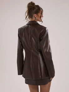 SHEIN BAE Fashion Commuter Blazer & Shorts Suit Set - Brown - View 2