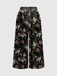 ROMWE Grunge Punk Dark Punk Vintage Floral Pattern Wide Leg Pants - White - View 2