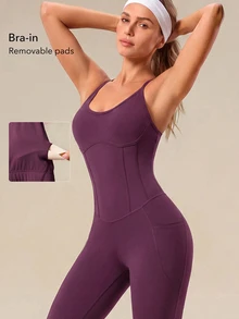 OutZeal Long-Length Removable Padded Camisole Jumpsuit - Burgundy - View 4