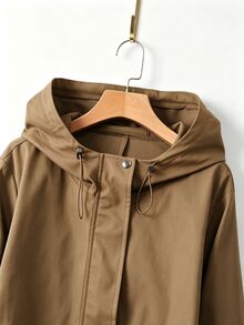 SHEIN LUNE CURVE 大尺碼女款收腰連帽風衣外套 韓系休閒優雅青春感 寬鬆版型 高級夏季秋季服飾 - 摩卡棕 - 查看 4