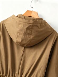 SHEIN LUNE CURVE 大尺碼女款收腰連帽風衣外套 韓系休閒優雅青春感 寬鬆版型 高級夏季秋季服飾 - 摩卡棕 - 查看 5