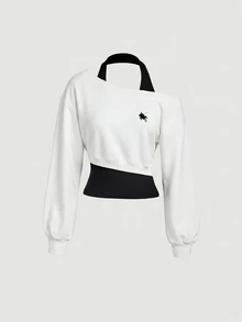 SHEIN MOD 女款騎士印花 2 合 1 掛脖領衛衣 - 白色 - 查看 1