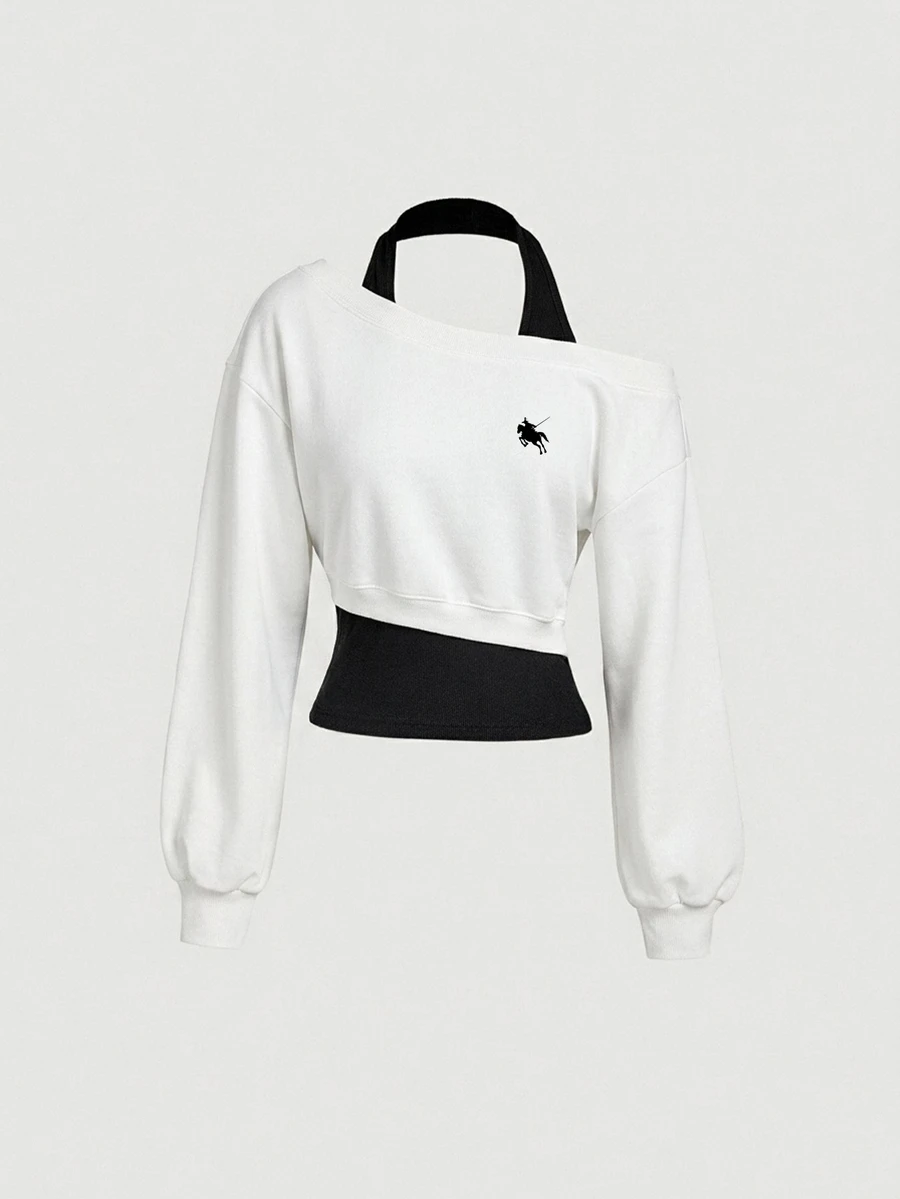SHEIN MOD 女款騎士印花 2 合 1 掛脖領衛衣 - 白色 - 查看 1