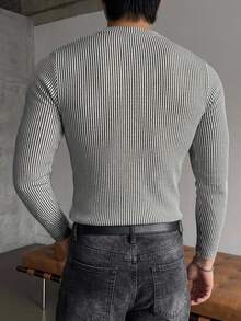 DAZY V-Neck Elastic Ribbed Ribbed Long Sleeve Slim Fit Basic T-Shirt For Men - Grey - View 2