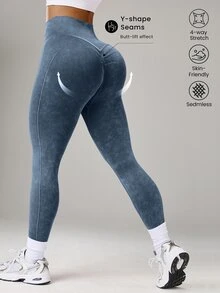SHEIN Velisys 無縫高彈性瑜珈健身交叉腰緊身褲 - 彩色 - 查看 4