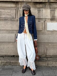 StreetHx Fashion Casual Vintage Street Style Napoleon Button Denim Jacket - Dark Wash - View 4