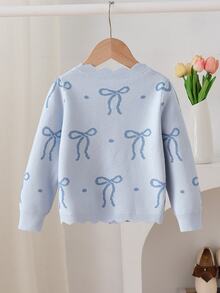 SHEIN Young Girl) Cardigan Butterfly Jacquard Long Sleeve Sweater Cardigan Suitable For Autumn And Winter Wear With Padded Coat - Blue - View 2