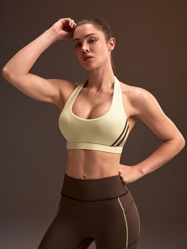 Powerista Women's Striped Backless Halter Neck Sports Bra