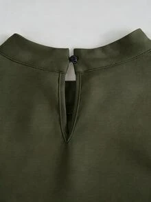 SHEIN Franclia 亞洲新中式簡約小立領無袖上衣與對比色裙組，杏色 2 件套 - 橄欖綠 - 查看 7