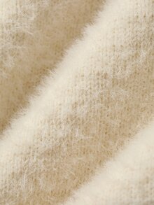 DAZY Autumn Winter V-Neck Long Sleeve Loose Fit Cream White Sweet Slouchy Women's Sweater Dress - White - View 10