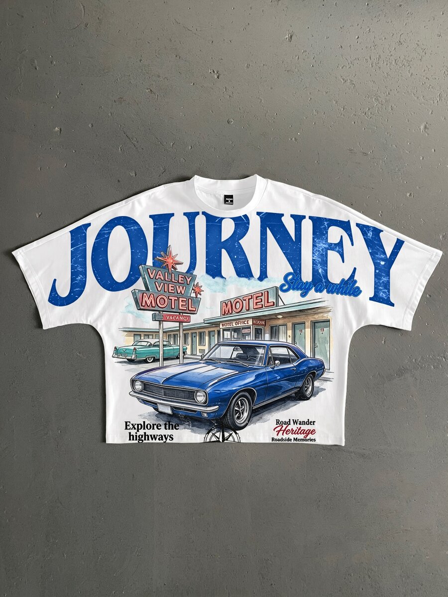 StoneGrade OEM 數位印花寬鬆版型短版蝙蝠袖 T-shirt (高品質) - 白色 - 查看 1