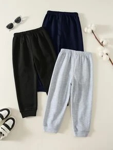SHEIN 兒童小男孩/小男孩中性 3件組秋冬休閒學院風運動長褲套裝，小男孩秋冬服飾，長褲，柔軟，復古，返校季 - 彩色 - 查看 2