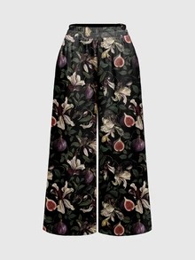 ROMWE Grunge Punk Dark Punk Vintage Floral Pattern Wide Leg Pants - White - View 1