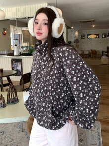 DAZY Women's Casual All-Over Floral Print Long Sleeve Sweatshirt, Autumn/Winter - Dark Grey - View 2