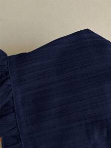 SHEIN EZwear 女款海軍藍編織波浪邊百褶襯衫 - 藏蓝色 - 查看 2