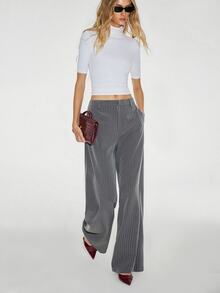 ATUI Studio Women's Striped Straight Leg Loose Casual Commute Suit Pants - Dark Grey - View 2