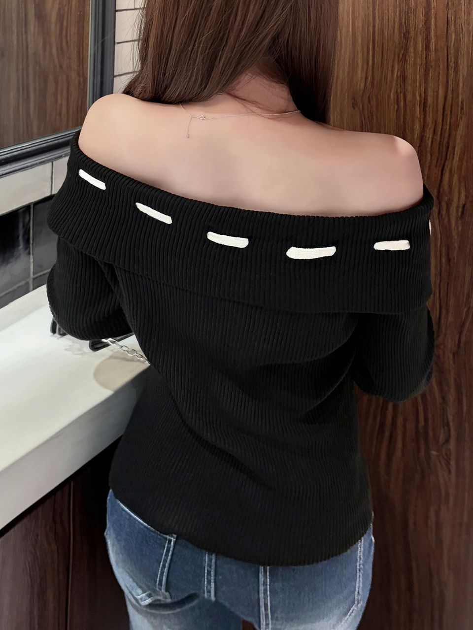 Women's Elegant Off-Shoulder Tie-Front Sweater, Autumn
