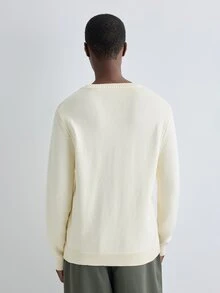 Merionis Men's Solid Color Crew Neck Long Sleeve Casual Versatile Sweater - Apricot - View 2