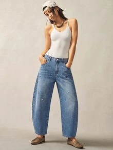 Bohemela Plus Size Women's Pocket Rhinestone Curved Leg Casual Denim Jeans Fall Clothes For Women - Medium Wash - View 7