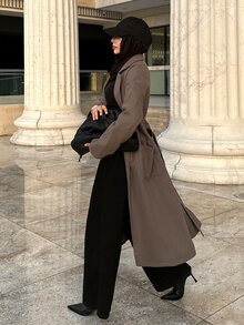 Solavon Women's Solid Color Lapel Neck Long Sleeve Casual Overcoat, Autumn/Winter - Brown - View 2