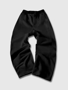 ROMWE MEN Street Life Teen Boy Cross Slogan Print Sweatpants - Black - View 4