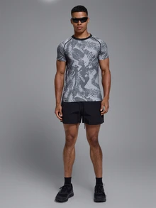 Musero Sport Printed Seamless Crew Neck Tshirt Raglan Sleeve Spring Summer Sports Activewear - Black - View 2