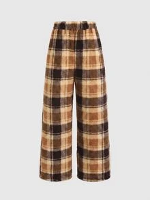 SHEIN 少女格紋保暖內裡加厚百搭長褲，適合秋冬穿著 - 彩色 - 查看 2