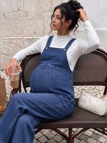 Momance Maternity Pocket Design Casual Denim Overalls - Medium Wash - View 3