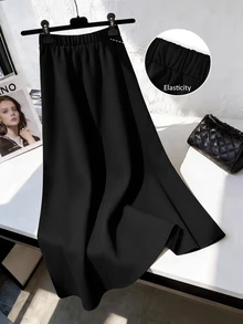 Velvienne Versatile Metal Buckle Decor Plus Size Women's Elegant Skirt - Black - View 2