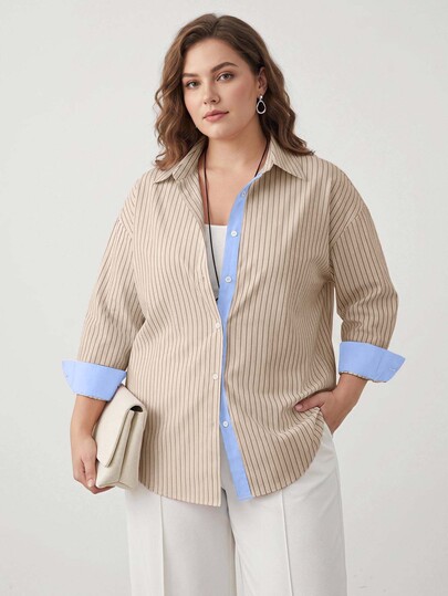 EMERY ROSE Camisa a rayas casual de talla grande, otoño