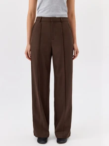 KÆRIA Hus High Rise Pintuck Wide Leg Pants - Fluid Comfort Stretch - Chocolate - Matching Suit, Workwear - Brown - View 3
