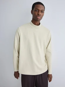 Merionis Men's Solid Color Stand Collar Long Sleeve Casual Versatile T-Shirt - Green - View 4
