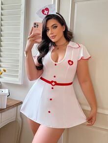Fantasy Costume Fantasy Costume زي مثير بمقاس كبير (فستان، بطانية رأس، حزام 3 قطع) - أبيض - مشاهدة 3